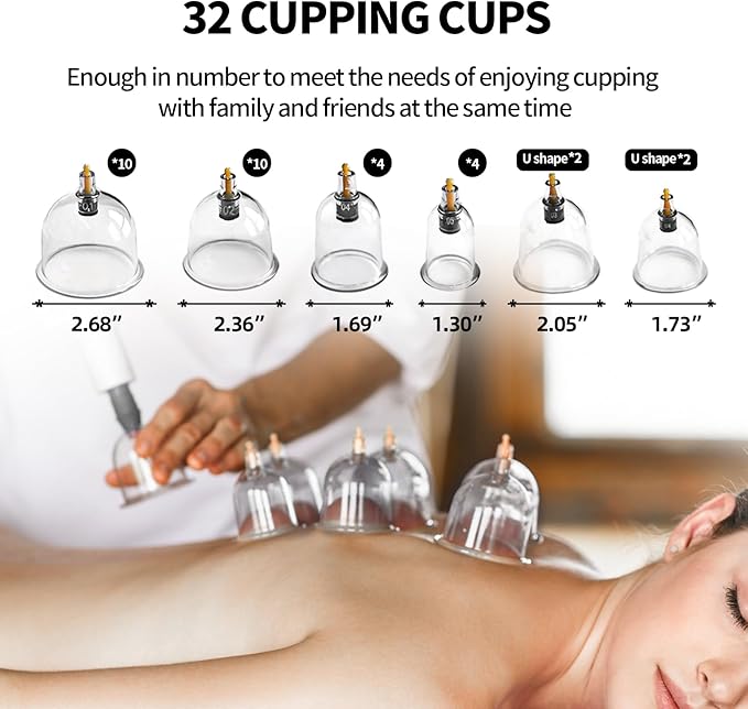 Complete Vacuum Cupping Set with 32 Silicone Cups & Manual Pump