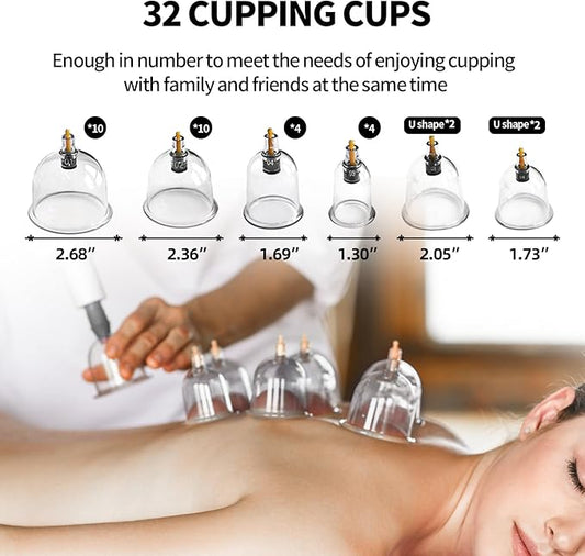 Complete Vacuum Cupping Set with 32 Silicone Cups & Manual Pump